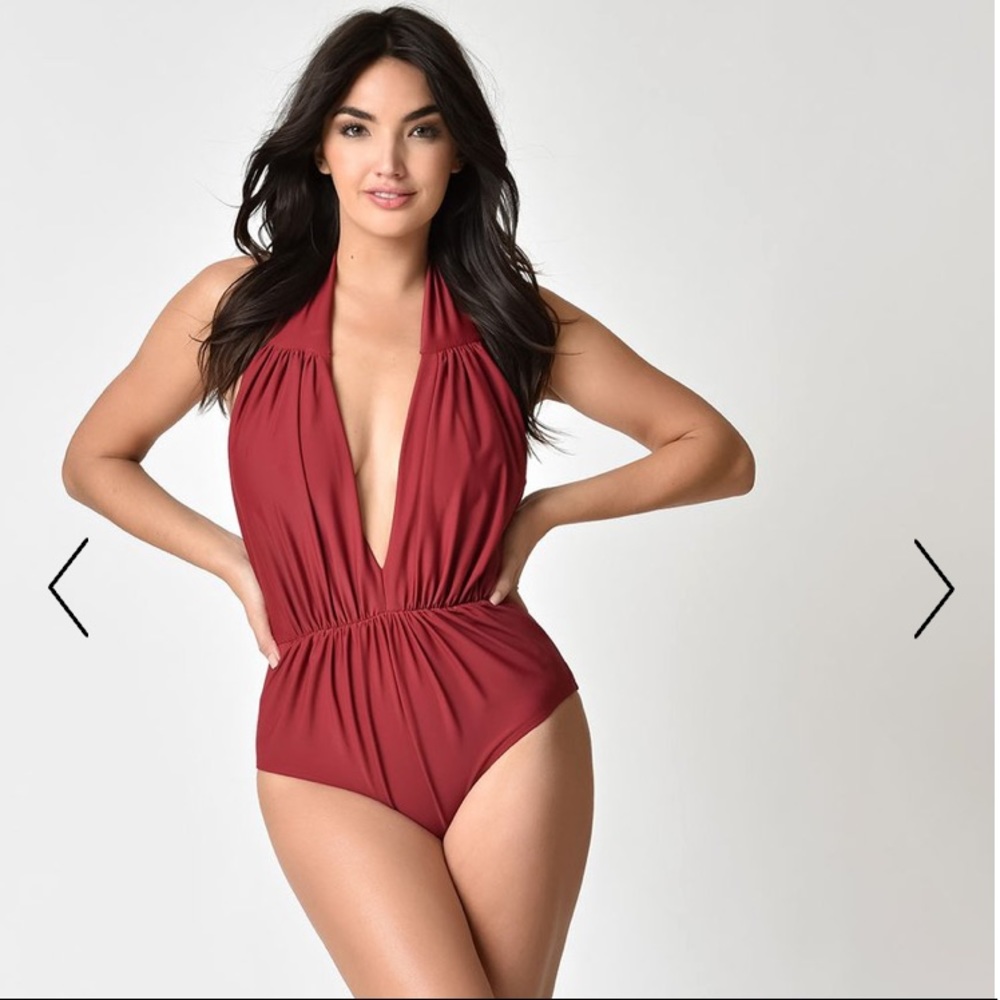 Unique Vintage burgundy red one piece swimsuit